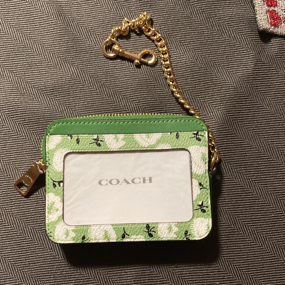 Coach Green and White Floral Card Holder